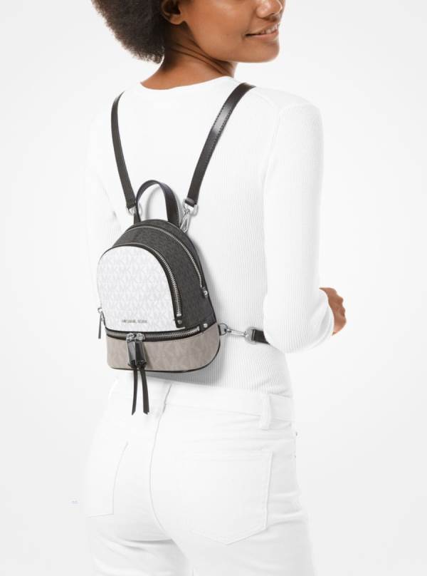 Damske Batohy Michael Kors Rhea Mini Color-Block Logo Biele - Kabelky Michael Kors Levně | WBVHJ-9235